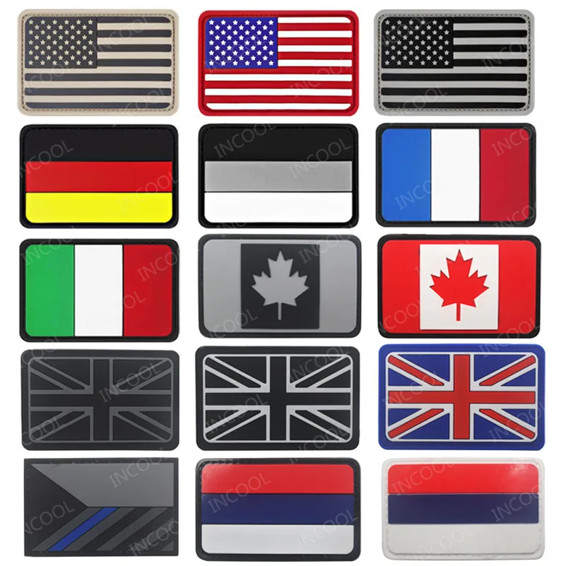 

United Kingdom France Germany Italy US Russia Czech Canada USA Spain PVC Flag Military Morale Patch Tactical Rubber Flags Badges