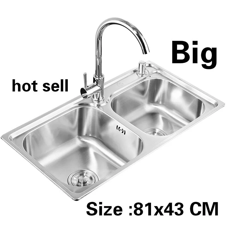 

Free shipping Apartment standard big kitchen double groove sink do the dishes 304 stainless steel hot sell 81x43 CM