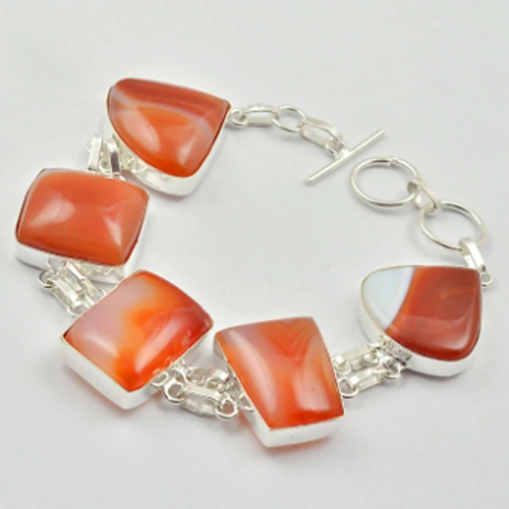 Botswana Agates Bracelet Silvers Overlay over Copper 20.5cm B3042 | Украшения и аксессуары
