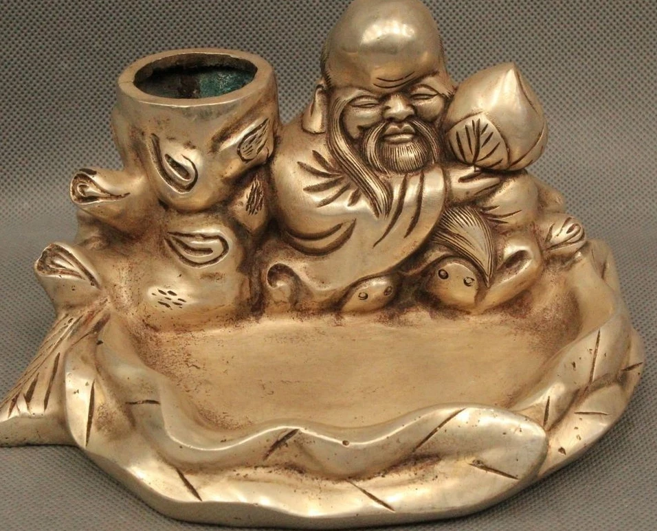 5" Chinese Folk Silver Shou Star Longevity Long Life God With brush pot Inkstone
5" Chinese Folk Silver Shou Star Longevity Long Life God With brush pot Inkstone