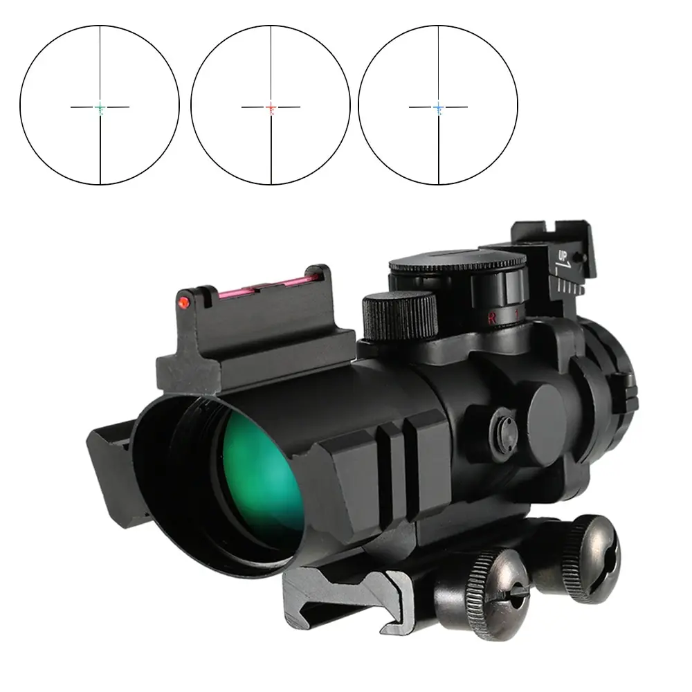 4x32 Prism Red/Green/Blue Tri-Illuminated Tactical Reticle Riflescope Fiber Optic Sight Compact Hunting Scope
4x32 Prism Red/Green/Blue Tri-Illuminated Tactical Reticle Riflescope Fiber Optic Sight Compact Hunting Scope