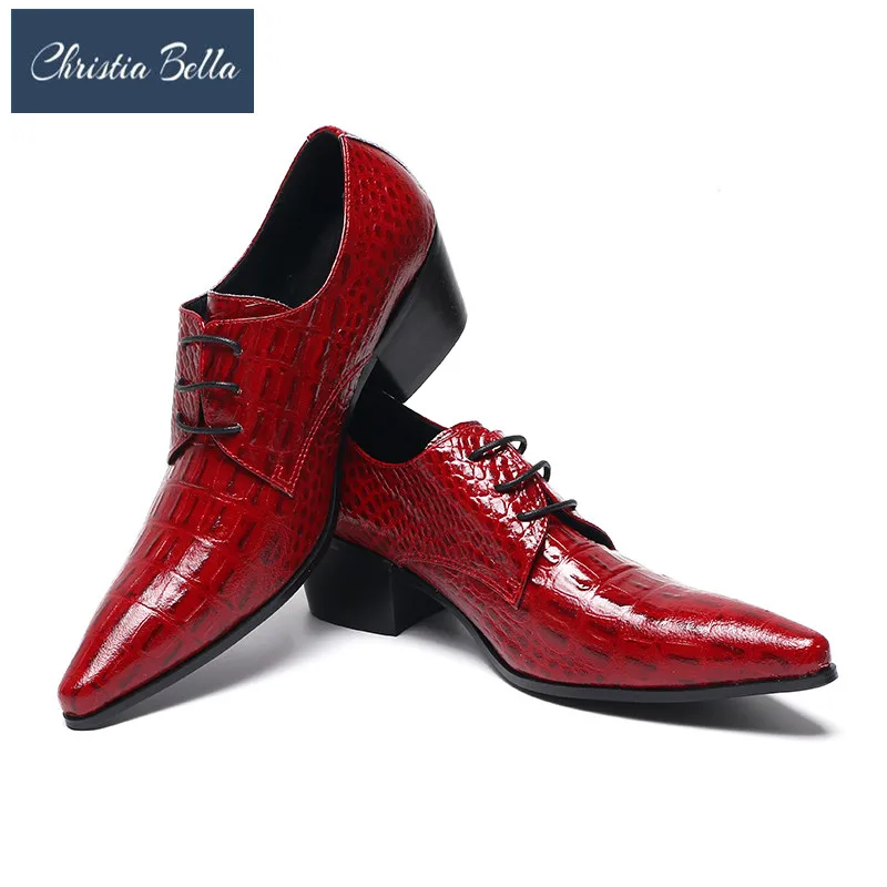 Christia Bella British Men Dress Shoes Red Pointed Toe Crocodile Pattern Leather Shoes Man Lace Up Stylish Wedding Shoes 38-47
Christia Bella British Men Dress Shoes Red Pointed Toe Crocodile Pattern Leather Shoes Man Lace Up Stylish Wedding Shoes 38-47