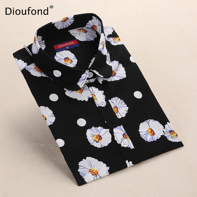 Dioufond New Women's Floral Print Blouses Cotton Shirts Women Vintage Turn-Down Collar Tops Ladies Work Long Sleeve Blouse 2017 14