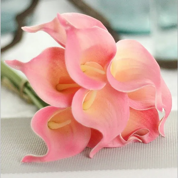 9xPU Artificial Flower Calla Lily Bouquet Wedding Floral Decor Pink