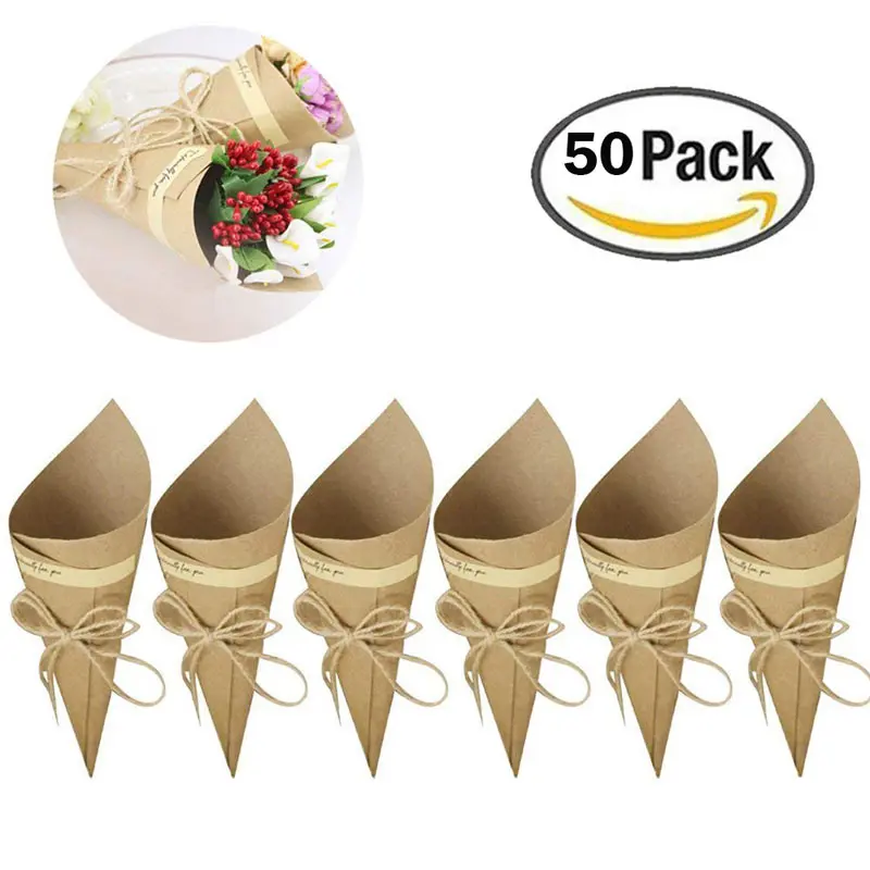 50Pcs/set Retro Folding Kraft Paper Confetti Cone Bouquet With Hemp Ropes Wedding DIY Decoraion Gifts Packing Party Supplies
50Pcs/set Retro Folding Kraft Paper Confetti Cone Bouquet With Hemp Ropes Wedding DIY Decoraion Gifts Packing Party Supplies