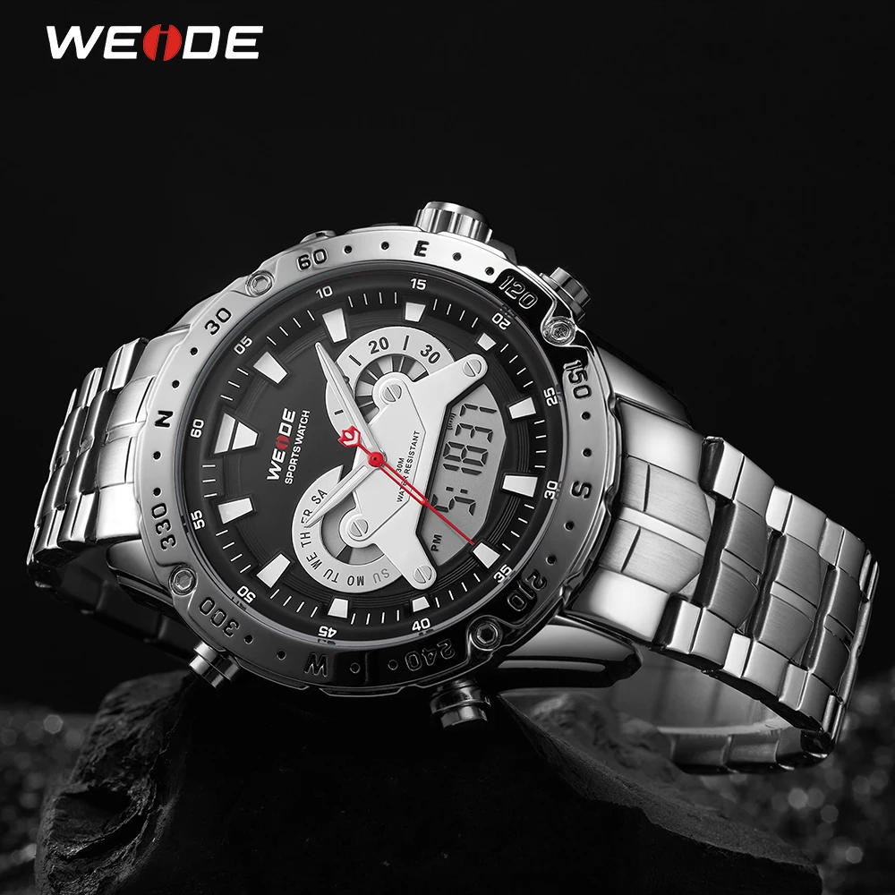 WEIDE Business Model Design Analog Digital Movement Date Military Men Quartz Auto Date Stainless Steel Strap Wristwatches Clock
WEIDE Business Model Design Analog Digital Movement Date Military Men Quartz Auto Date Stainless Steel Strap Wristwatches Clock