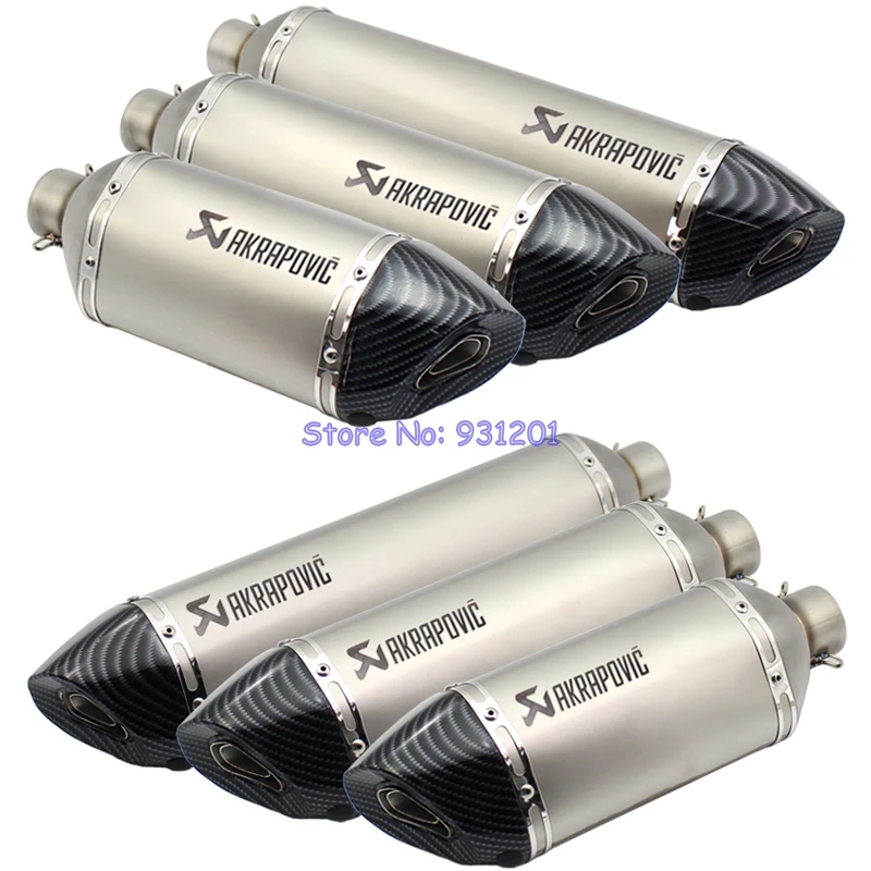 Inlet 51mm Motorcycle Exhaust Pipe Muffler Akrapovic Universal Motorbike Escape Muffler Left and Right Side Laser Marking
Inlet 51mm Motorcycle Exhaust Pipe Muffler Akrapovic Universal Motorbike Escape Muffler Left and Right Side Laser Marking