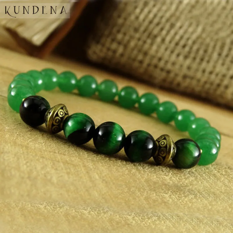 

Wife Gift Daughter Romantic Jewelry Nature Stone Green Tigers' Eye Women Bead Bracelet Mala Yoga Bracelet