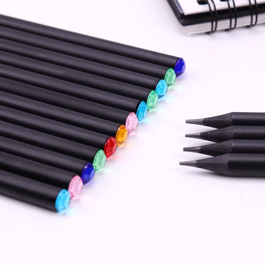 12PCS Eco-friendly Plastic Black Pencil HB Diamond Color Stationery Items Drawing Pencils For School Office Supplies | Канцтовары для