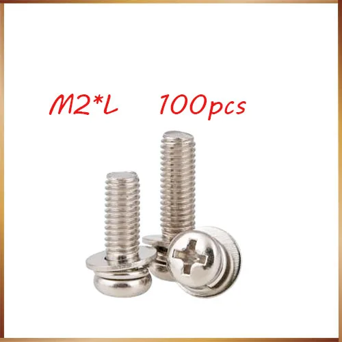 100pcs M2*4/5/6/8/10/12/14/16/20/25 Stainless Steel three parts Pan Head Combination screw with spring washer and flat washer
100pcs M2*4/5/6/8/10/12/14/16/20/25 Stainless Steel three parts Pan Head Combination screw with spring washer and flat washer