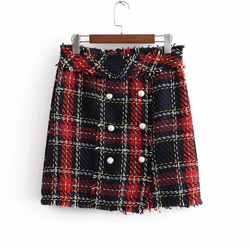Women Za Skirts 2018 Autumn Winter Red Plaid Cotton Tweed Mini Skirt Female Fashion Double Breasted Skirts faldas mujer moda
Women Za Skirts 2018 Autumn Winter Red Plaid Cotton Tweed Mini Skirt Female Fashion Double Breasted Skirts faldas mujer moda