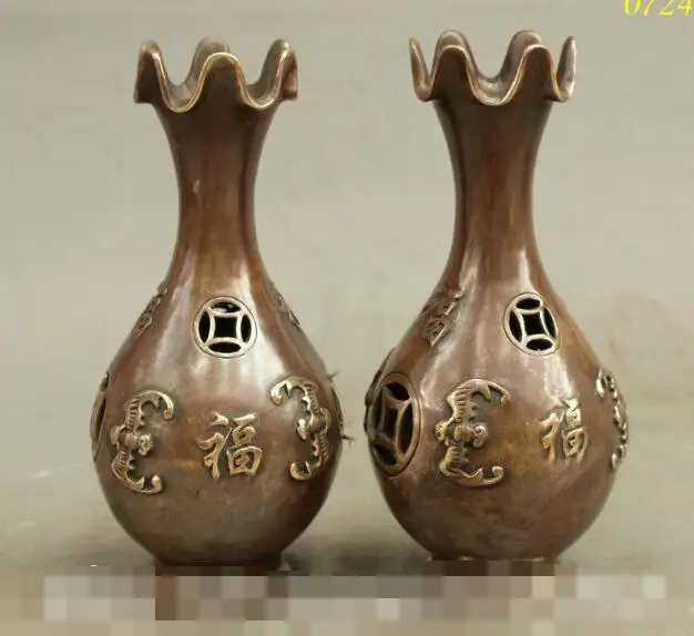 S1495 8 China Chinese Bronze Copper Wealth Fu Coin Statue Flower Bottle Vases Pot Pair
S1495 8 China Chinese Bronze Copper Wealth Fu Coin Statue Flower Bottle Vases Pot Pair