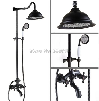 Wall Mounted Bathroom Rain Shower Faucet Set Black Oil Rubbed Bronze Dual Handles Mixer Tap with Ceramic Handheld Shower Wrs752
Wall Mounted Bathroom Rain Shower Faucet Set Black Oil Rubbed Bronze Dual Handles Mixer Tap with Ceramic Handheld Shower Wrs752