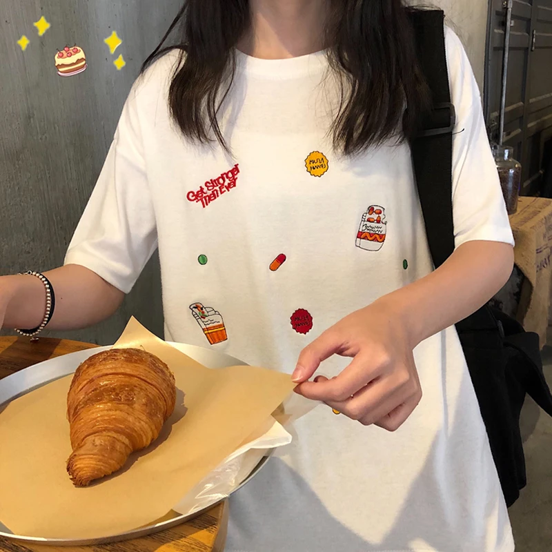 Women Summer Pattern Embroidery Cotton t shirt Casual Large size Asymmetry Short Sleeve T shirt harajuku basic black white Tops
Women Summer Pattern Embroidery Cotton t shirt Casual Large size Asymmetry Short Sleeve T shirt harajuku basic black white Tops