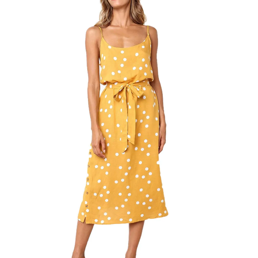 2019 Summer Sundress Women Beach Dress Fashion A-Line Cute Splitter Buckle Loose Polka Dot Spaghetti Strap Mid-Calf Dress L601
2019 Summer Sundress Women Beach Dress Fashion A-Line Cute Splitter Buckle Loose Polka Dot Spaghetti Strap Mid-Calf Dress L601