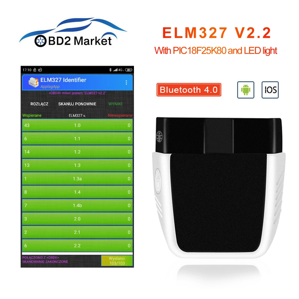 OBD2 ELM327 V2.2 diagnostic tool PIC18F25K80 Bluetooth 4.0 scan tool better than elm 327 V1.5 car diagnostics odb2 obd2 scanner
OBD2 ELM327 V2.2 diagnostic tool PIC18F25K80 Bluetooth 4.0 scan tool better than elm 327 V1.5 car diagnostics odb2 obd2 scanner