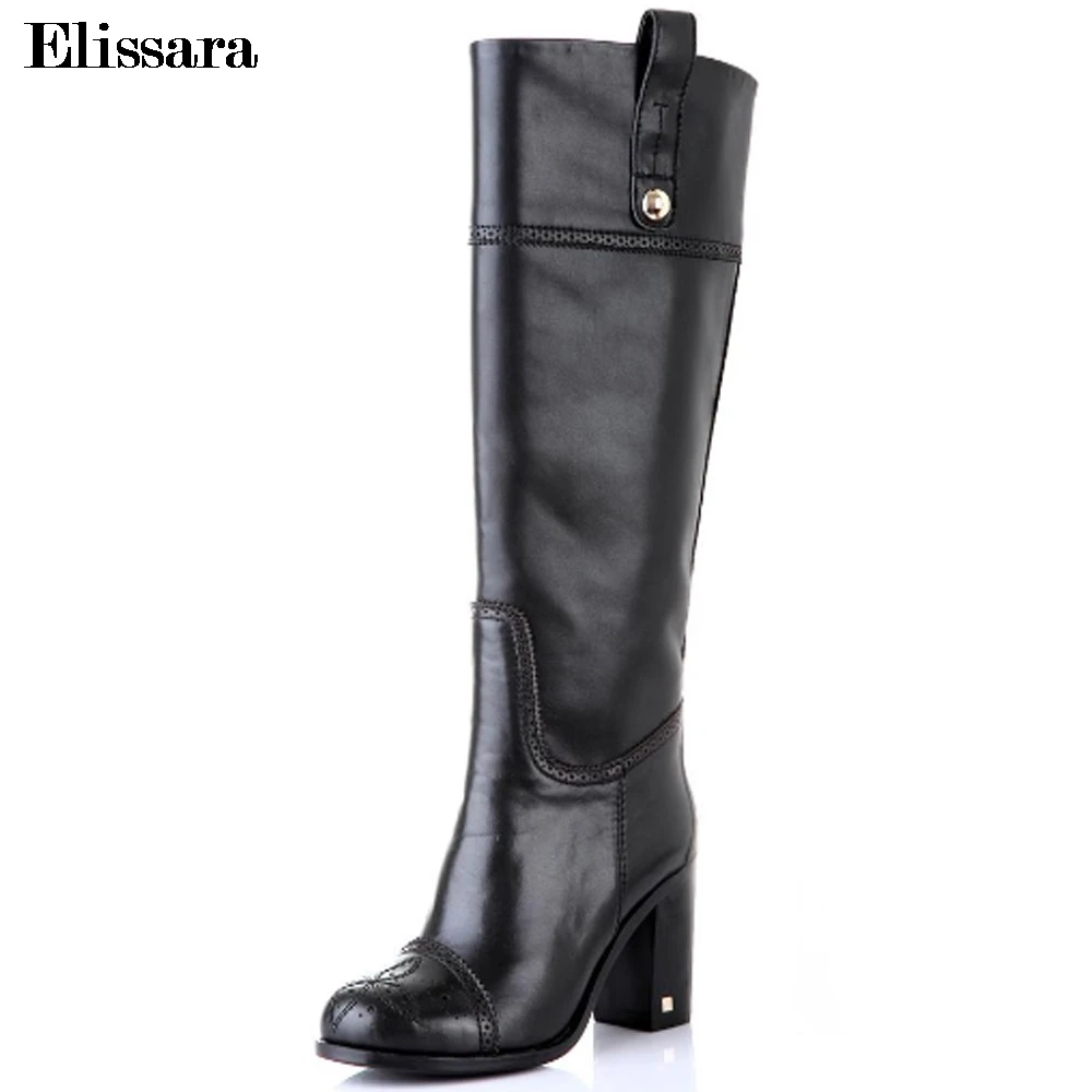 Elissara Genuine Leather Women Winter Boots High Quality Knee High Boots Women High Heels Square Toe Black Winter Shoes
Elissara Genuine Leather Women Winter Boots High Quality Knee High Boots Women High Heels Square Toe Black Winter Shoes