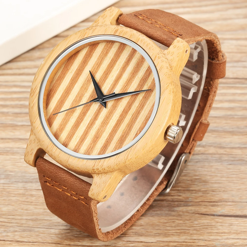 Fashion Men's Stripe Dial Wood Natural Bamboo Wooden Watch Analog Cowhide Leather Quartz Wrist Watch Relogio Feminino Masculino
Fashion Men's Stripe Dial Wood Natural Bamboo Wooden Watch Analog Cowhide Leather Quartz Wrist Watch Relogio Feminino Masculino