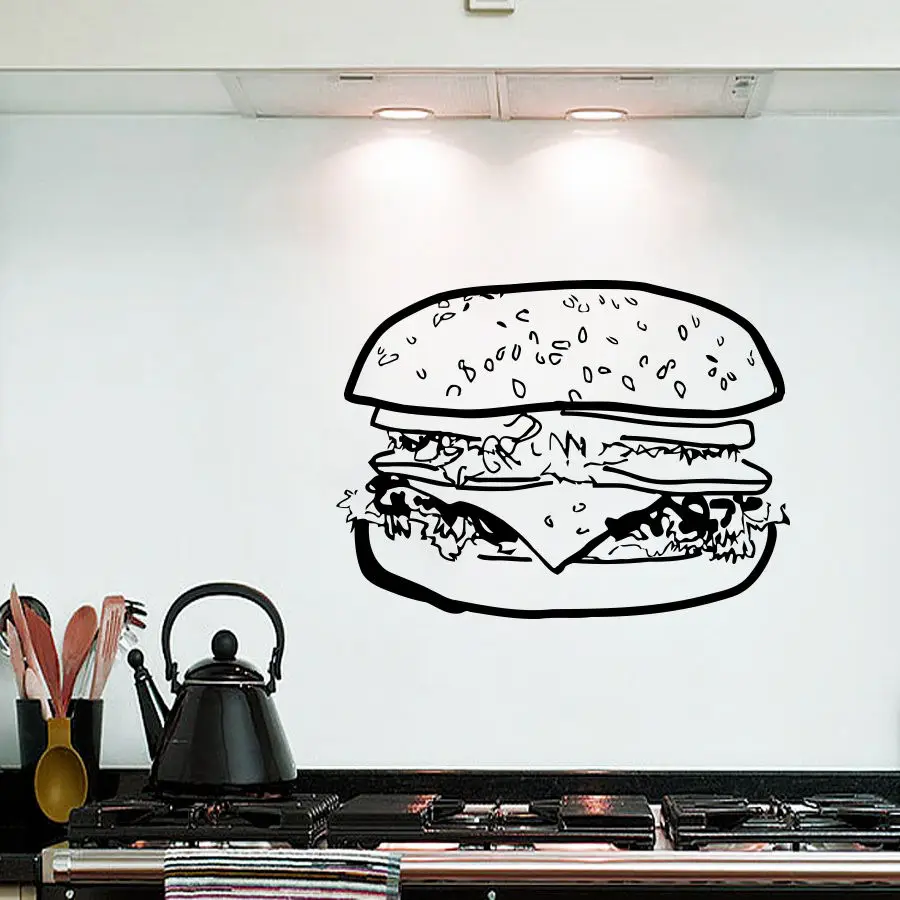 Image Free Shipping new house Wall Decals Big Burger Sandwich Fast Food Vinyl Sticker Decor Kitchen