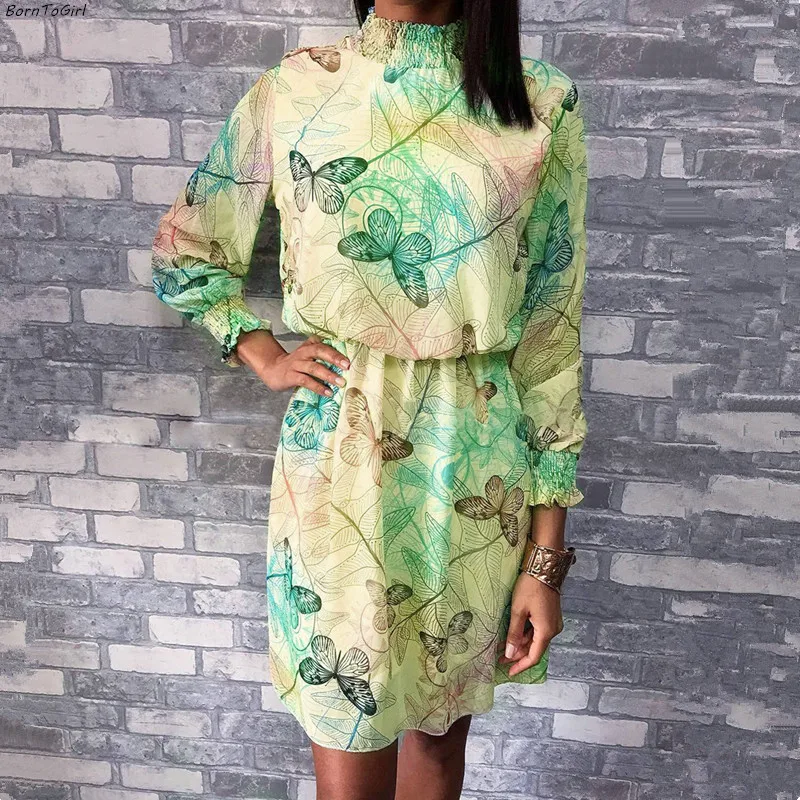 BornToGirl 2019 Autumn Women Casual Chiffon Printed Dress 3/4 Sleeve High Neck White Blue Yellow Green Dress robe femme
BornToGirl 2019 Autumn Women Casual Chiffon Printed Dress 3/4 Sleeve High Neck White Blue Yellow Green Dress robe femme