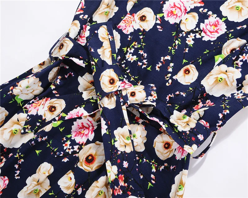 Kostlish Floral Print Summer Sundress 2017 Short Sleeve Belt Tunic Vintage Dress Women Elegant Swing Rockabilly Party Dresses (72)