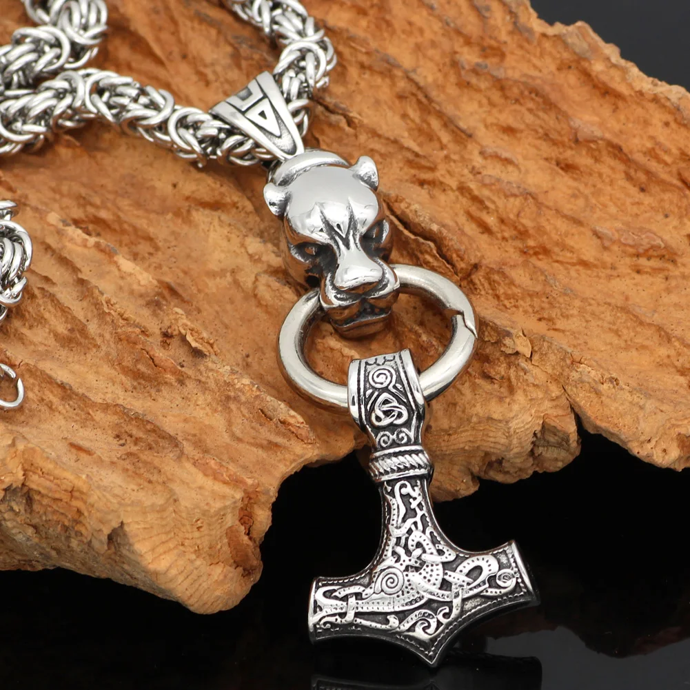 Мужская голова Волка odin из нержавеющей стали с молотком thor MJOLNIR амулет узелком