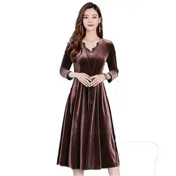 2019 Autumn Winter Gold Velvet Maxi Dress Women Elegant V-Neck Big Pendulum Female Lace Long Sleeve Evening Party Vestidos H71
2019 Autumn Winter Gold Velvet Maxi Dress Women Elegant V-Neck Big Pendulum Female Lace Long Sleeve Evening Party Vestidos H71