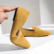 MLJUESE 2019 mujeres pisos suave vaca gamuza color amarillo cómodos zapatos planos primavera otoño zapatos casuales vestido de fiesta boda(China)