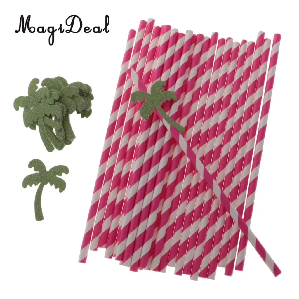 MagiDeal 25pcs Coconut Palm Tree Paper Straws Hawaiian Luau Barware Beach Party Favor