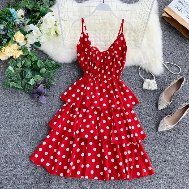 New Summer Women Dress Fashion Sexy V Neck Cute Dot Printed Dresses Female Beach Ruffle Spaghetti Layer Dress Robe
New Summer Women Dress Fashion Sexy V Neck Cute Dot Printed Dresses Female Beach Ruffle Spaghetti Layer Dress Robe
