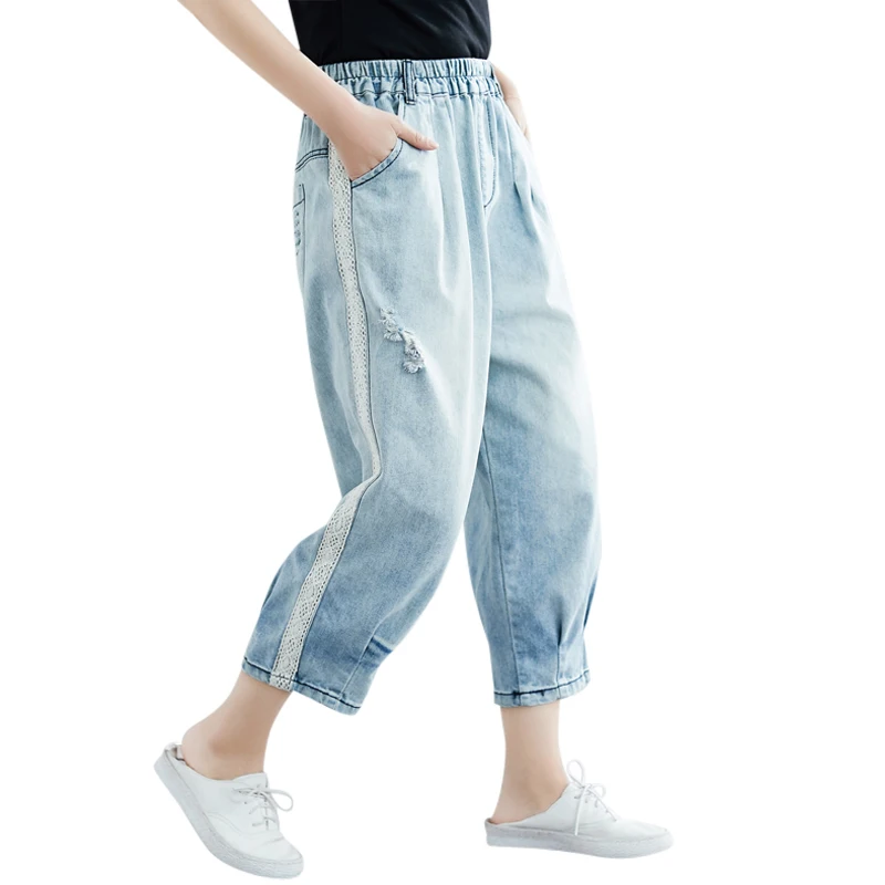 Summer Autumn Patchwork Lace Jeans Women Washed Harem Denim Pant Female Elastic Waist Casual Loose Capris Pants
Summer Autumn Patchwork Lace Jeans Women Washed Harem Denim Pant Female Elastic Waist Casual Loose Capris Pants