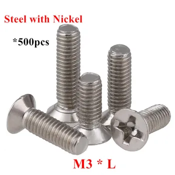 500pcs M3*L (4/5/6/7/8/9/10/12/14/16/20/25/30mm) Screws Flat Phillips head machine screw steel with nickel plated
500pcs M3*L (4/5/6/7/8/9/10/12/14/16/20/25/30mm) Screws Flat Phillips head machine screw steel with nickel plated