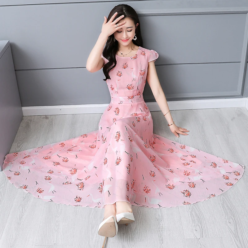 2019 Summer New Arrival Elegant Round Collar Flower Printed Woman Chiffon Long Dress
2019 Summer New Arrival Elegant Round Collar Flower Printed Woman Chiffon Long Dress