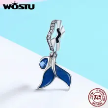 WOSTU 100% Plata de Ley 925 encanto cola de sirena colgante cuentas de ajuste Original pulsera de perlas 925 joyería de plata FIC473(China)
