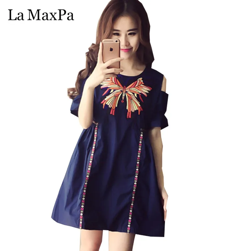 La MaxPa Large Size Women mini Dresses 2019 New Summer Short Sleeve butterfly embroidery dress Causal Cotton O Neck Loose Dress
La MaxPa Large Size Women mini Dresses 2019 New Summer Short Sleeve butterfly embroidery dress Causal Cotton O Neck Loose Dress