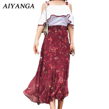 2018 Summer New 2 Pieces Chiffon Women Sets Slash Neck Sexy Off Shoulder White Top Medium Long Print Skirts Female Prairie Chic
2018 Summer New 2 Pieces Chiffon Women Sets Slash Neck Sexy Off Shoulder White Top Medium Long Print Skirts Female Prairie Chic