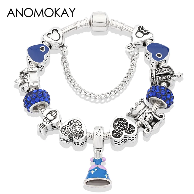 European & American Trendy Royal Blue Enamel Priceness Mickey Pan Charm Bracelet Silver Color Heart Minnie Diy Bead Bracelet
European & American Trendy Royal Blue Enamel Priceness Mickey Pan Charm Bracelet Silver Color Heart Minnie Diy Bead Bracelet