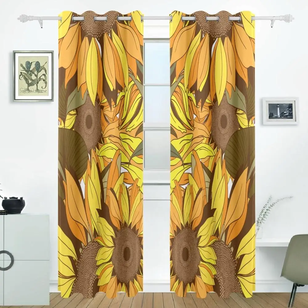 Image Sunflower Curtains Drapes Panels Darkening Blackout Grommet Room Divider for Patio Window Sliding Glass Door 55x84 Inches