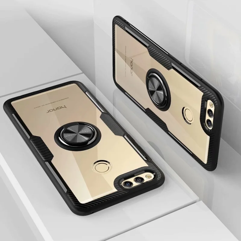 Case For Huawei Honor 7X Cover honor case Transparent finger ring Stand Magnet Soft 7 X kimTHmall | Мобильные телефоны и