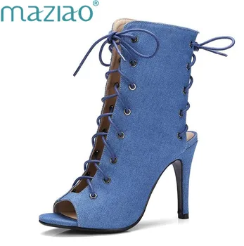 MAZIAO Plus Size 34-43 New High Quality Denim Summer Ankle Boots 10cm High Heels Sexy Lace Up Women Boots Solid Color Lady Shoes
MAZIAO Plus Size 34-43 New High Quality Denim Summer Ankle Boots 10cm High Heels Sexy Lace Up Women Boots Solid Color Lady Shoes