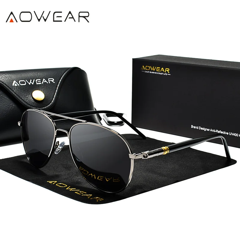 

AOWEAR Brand Designer Pilot Polarized Sunglasses Men UV400 Driving Goggles Coating Mirror Sun Glasses with Case Gafas De Sol