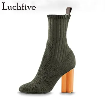Hot Stretch Fabric Geometric Heels Ankle Boots Women Sexy Pointy Toe Green Shoes Woman Elastic Slip On Socks Botas Feminina
Hot Stretch Fabric Geometric Heels Ankle Boots Women Sexy Pointy Toe Green Shoes Woman Elastic Slip On Socks Botas Feminina