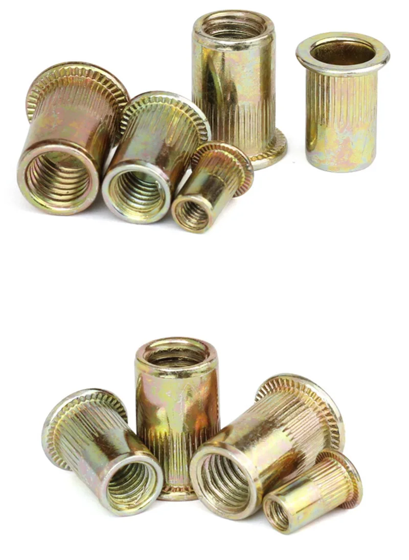 Tuercas moleteadas de acero al carbono chapadas en zinc remache de cabeza plana con remache roscado Luchang M3 M4 M5 M6 M8 M10
