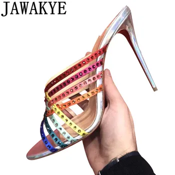 Rainbow crystal slippers Women peep toe real Leather high heel sandals runway design diamond rivets flip flops women slippers
Rainbow crystal slippers Women peep toe real Leather high heel sandals runway design diamond rivets flip flops women slippers