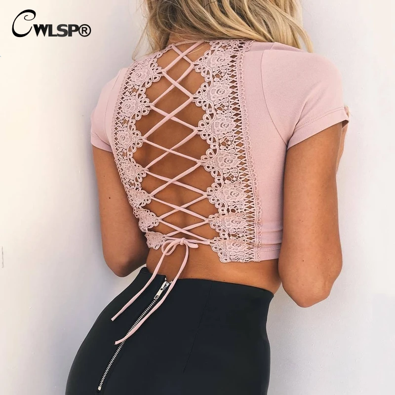 CWLSP Sexy Women T shirt Back Lace Cross Tied Up Tshirt Crop Tops Fashion summer women camisetas harajuku tee shirt QA1776
CWLSP Sexy Women T shirt Back Lace Cross Tied Up Tshirt Crop Tops Fashion summer women camisetas harajuku tee shirt QA1776