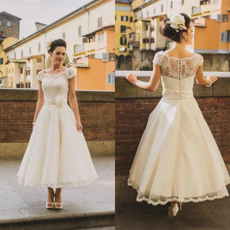 Vintage Tea Length Wedding Dress Boho Cap Sleeve Bohemian Wedding Dress Lace Sheer Neck Cheap Flower Sash Plus Size Wedding Gown
Vintage Tea Length Wedding Dress Boho Cap Sleeve Bohemian Wedding Dress Lace Sheer Neck Cheap Flower Sash Plus Size Wedding Gown