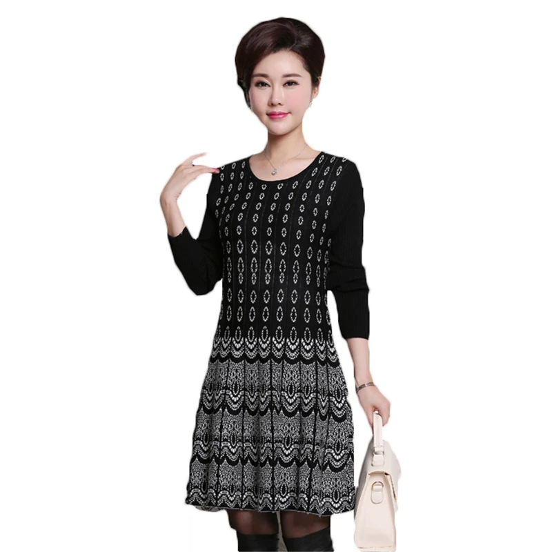 Spring Large Size middle-aged Women's long Pullover Sweaters Dress Autumn Winter bottoming Print Knitted Dress Plus Size A120
Spring Large Size middle-aged Women's long Pullover Sweaters Dress Autumn Winter bottoming Print Knitted Dress Plus Size A120