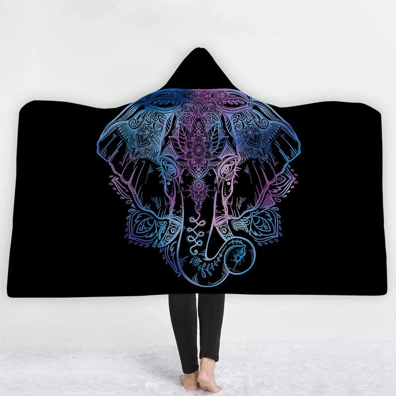 Elephant Printed Wearable Bohemia Black Hooded Blanket for Adults Kids Fleece Woman Throw Blankets Microfiber on The Sofa Bed
Elephant Printed Wearable Bohemia Black Hooded Blanket for Adults Kids Fleece Woman Throw Blankets Microfiber on The Sofa Bed