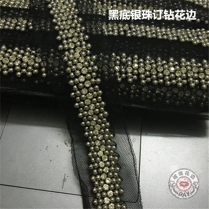 1yd Black Trim Crystal Rhinestone Beaded Applique Chain Sew On Trimming 11mm