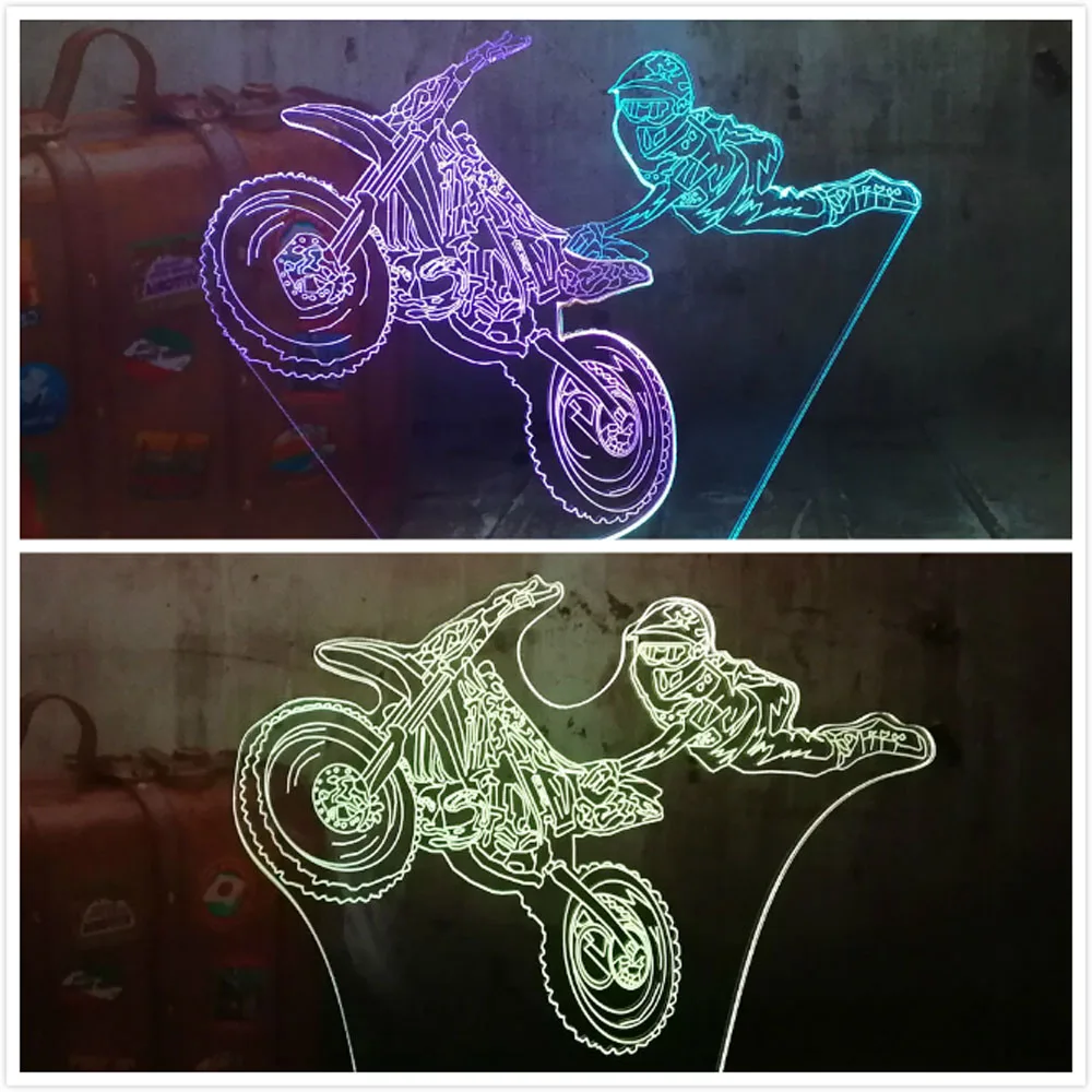 Cool GnarBike Trials 3D LED Ночной светильник RGB 7 цветов USB Сенсорная настольная лампа для